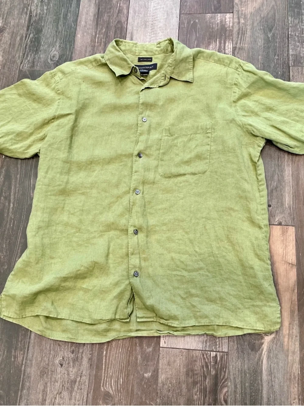 Banana Republic Men 100% Irish Linen Short Sleeve Button Shirt Size XL Olive